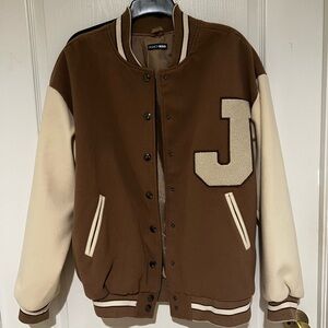 Fashion Nova Brown and Cream varsity Jacket